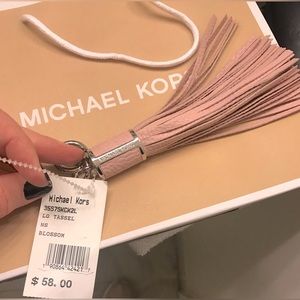 Michael Kors Large Silver Tone “Blossom” Logo Bag Charm Tassel Purse Key Chain